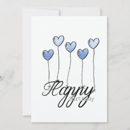 Hand-Drawn Birthday Card w D. Blue Heart Balloons Karte