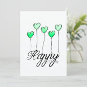 Hand-Drawn Birthday Card w Green Heart Balloons Karte (Stehend Vorderseite)
