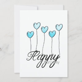 Hand-Drawn Birthday Card w L. Blue Heart Balloons Karte