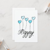 Hand-Drawn Birthday Card w L. Blue Heart Balloons Karte (Vorderseite/Rückseite Beispiel)