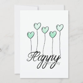 Hand-Drawn Birthday Card w Mint Heart Balloons Karte