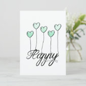 Hand-Drawn Birthday Card w Mint Heart Balloons Karte (Stehend Vorderseite)