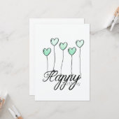 Hand-Drawn Birthday Card w Mint Heart Balloons Karte (Vorderseite/Rückseite Beispiel)