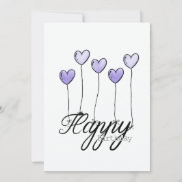 Hand-Drawn Birthday Card w Purple Heart Balloons Karte