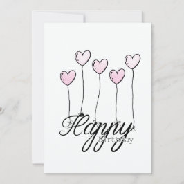 Hand-Drawn Birthday Card w Rosé Heart Balloons Karte
