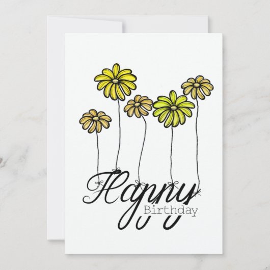 Hand-Drawn Birthday Card w Yellow Flower Balloons Karte (Vorderseite)