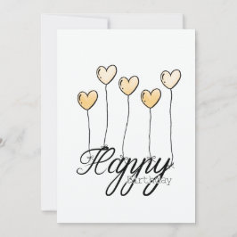 Hand-Drawn Birthday Card w Yellow Heart Balloons Karte
