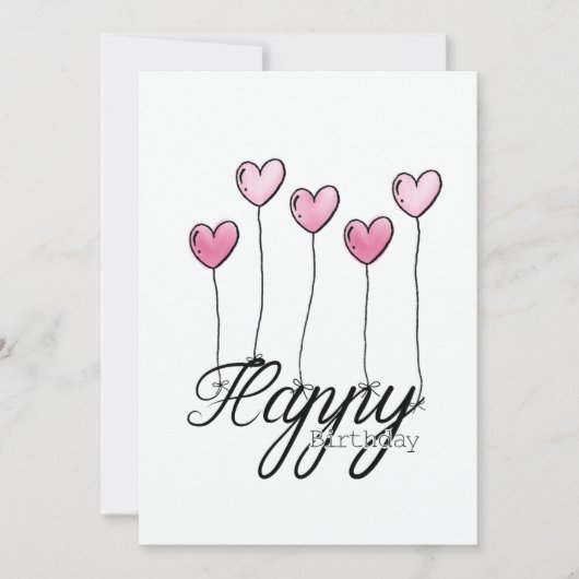 Hand-Drawn Birthday Card With Pink Heart Balloons Karte (Vorderseite)