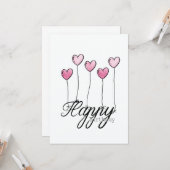 Hand-Drawn Birthday Card With Pink Heart Balloons Karte (Vorderseite/Rückseite Beispiel)