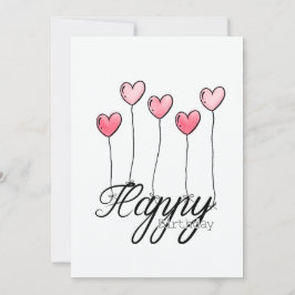 Hand-Drawn Birthday Card With Red Heart Balloons Karte