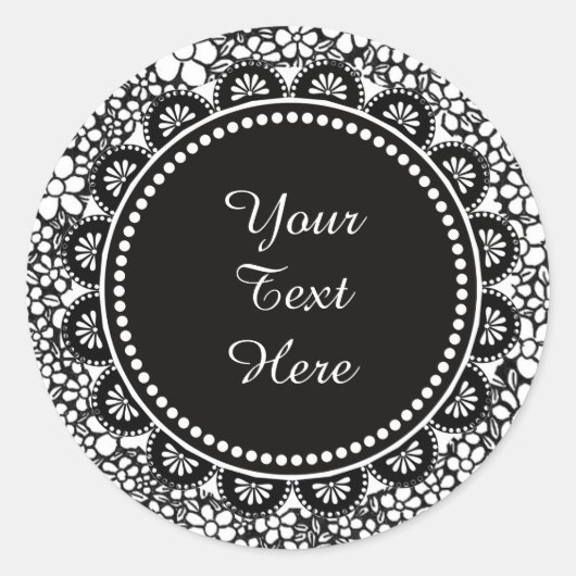 Hand Drawn Black and White Flower Pattern Custom Runder Aufkleber (Vorderseite)