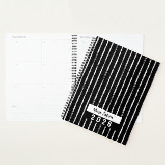 Hand Drawn Black & White Stripes Yearly Planner Planer