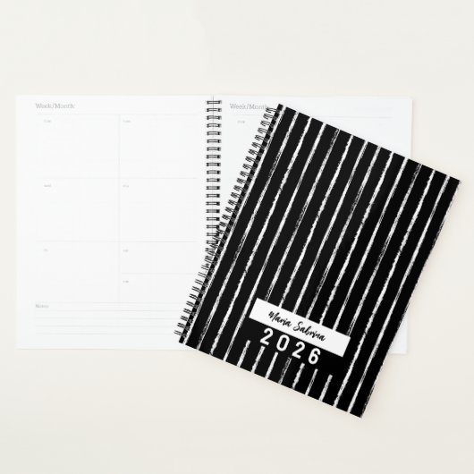 Hand Drawn Black & White Stripes Yearly Planner Planer (Anzeige)