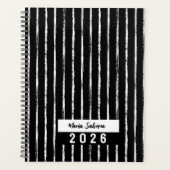 Hand Drawn Black & White Stripes Yearly Planner Planer (Vorderseite)