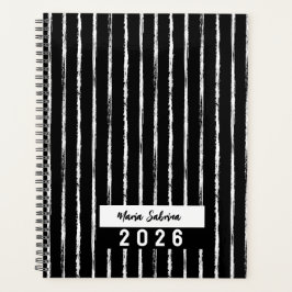 Hand Drawn Black & White Stripes Yearly Planner Planer
