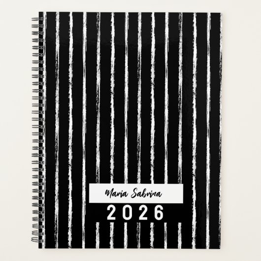 Hand Drawn Black & White Stripes Yearly Planner Planer (Vorderseite)