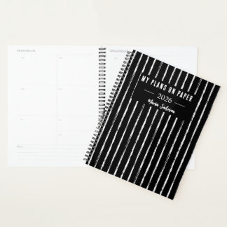 Hand Drawn Black & White Stripes Yearly Planner Planer