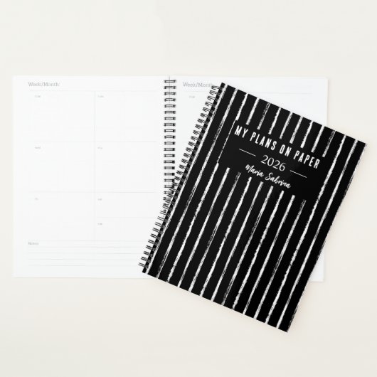 Hand Drawn Black & White Stripes Yearly Planner Planer (Anzeige)