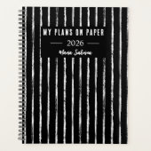 Hand Drawn Black & White Stripes Yearly Planner Planer (Vorderseite)
