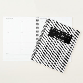 Hand Drawn Black & White Stripes Yearly Planner Planer