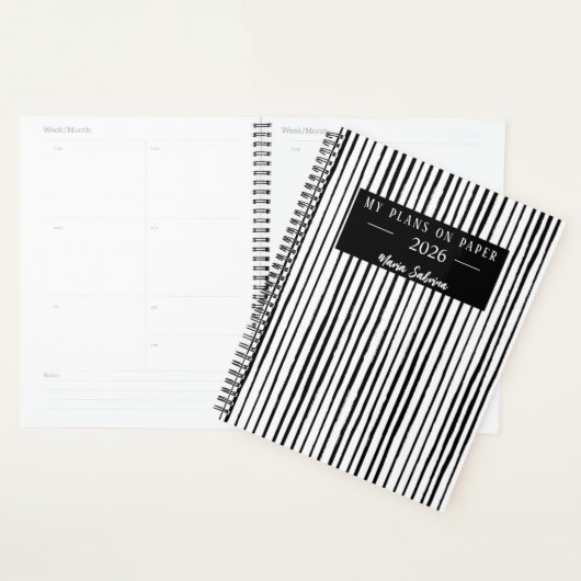 Hand Drawn Black & White Stripes Yearly Planner Planer (Anzeige)