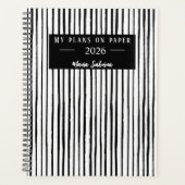 Hand Drawn Black & White Stripes Yearly Planner Planer (Vorderseite)