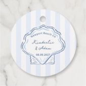 Hand-Drawn Blue And White Shell Monogram Wedding Geschenkanhänger (Rückseite)