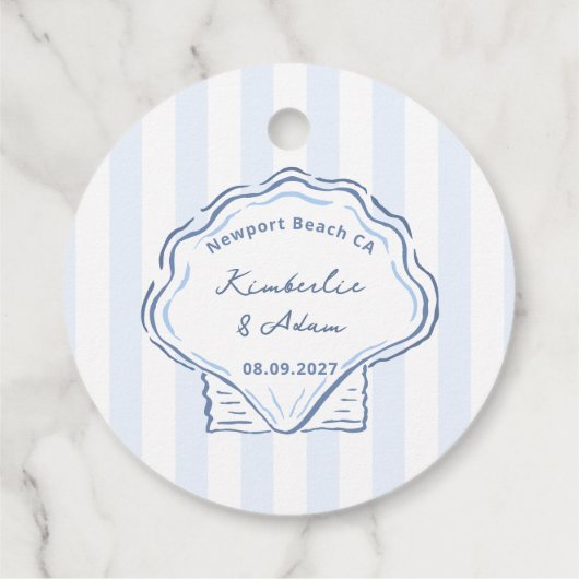 Hand-Drawn Blue And White Shell Monogram Wedding Geschenkanhänger (Rückseite)