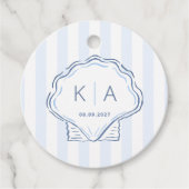 Hand-Drawn Blue And White Shell Monogram Wedding Geschenkanhänger (Vorderseite)