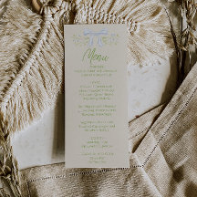 Hand Drawn Blue Bow Floral Summer Wedding Menu 