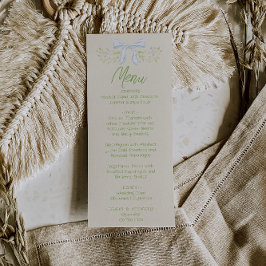 Hand Drawn Blue Bow Floral Summer Wedding Menu  Menükarte