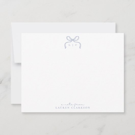 Hand Drawn Blue Bow Monogram Note Card Einladung (Vorderseite)