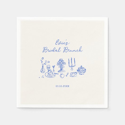 Hand Drawn Blue Bridal Brunch Serviette (Vorderseite)