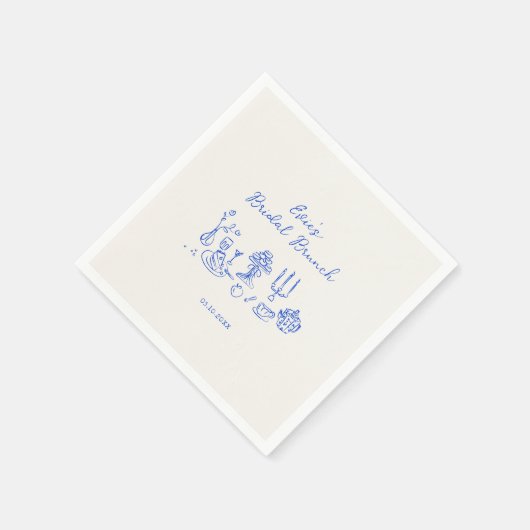 Hand Drawn Blue Bridal Brunch Serviette (Ecke)