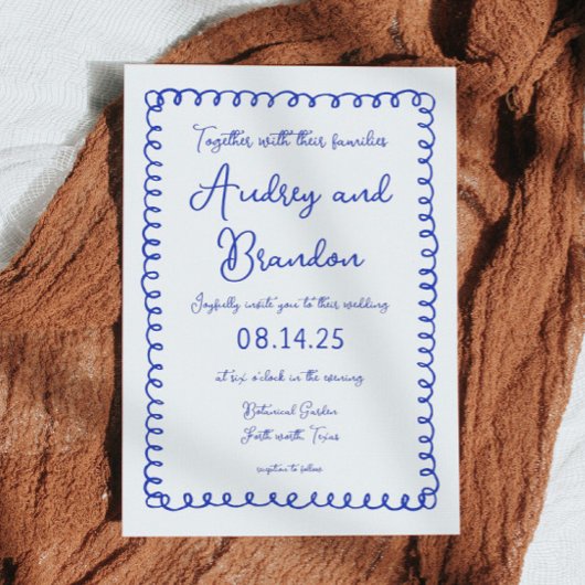 Hand Drawn Blue French Wedding Einladungen