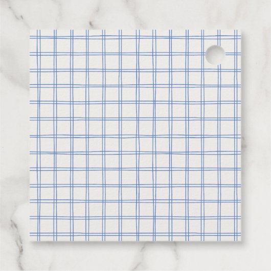 Hand Drawn Blue Gingham Bow Baby Boy Dusche Geschenkanhänger (Rückseite)