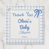 Hand Drawn Blue Gingham Bow Baby Boy Dusche Geschenkanhänger (Vorderseite)