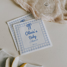 Hand Drawn Blue Gingham Bow Baby Boy Shower  Serviette