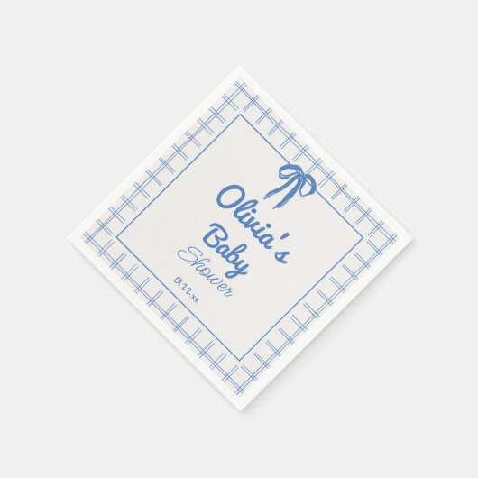 Hand Drawn Blue Gingham Bow Baby Boy Shower  Serviette (Ecke)