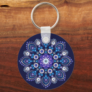 Hand Drawn Blue Jewel Dot Mandala Schlüsselanhänger