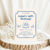 Hand-Drawn Blue Line Art Kids Birthday Party Einladung