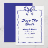 Hand Drawn Blue Quirky Whimsical Funky Wedding Save The Date (Vorne/Hinten)
