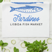 Hand Drawn Blue Sardines Geschirrtuch (Gefaltet)