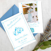  Hand Drawn Blue Save the Date photo QR Code Einladung