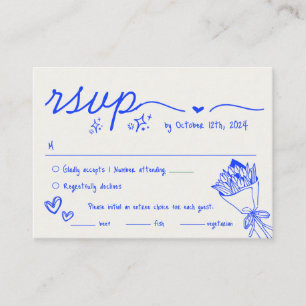 Hand Drawn Blue Scribble Quirky UAWG Wedding Begleitkarte