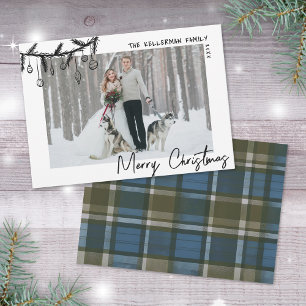 Hand Drawn Blue Tartan Christmas Feiertagskarte