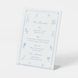Hand Drawn Blue Wedding Bar Drink Menu Sockelschild
