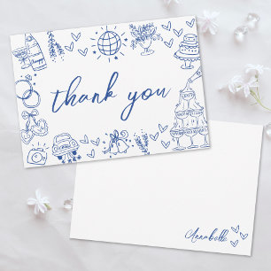 Hand Drawn Blue Whimsical Dankeskarte