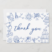 Hand Drawn Blue Whimsical Dankeskarte (Vorderseite)