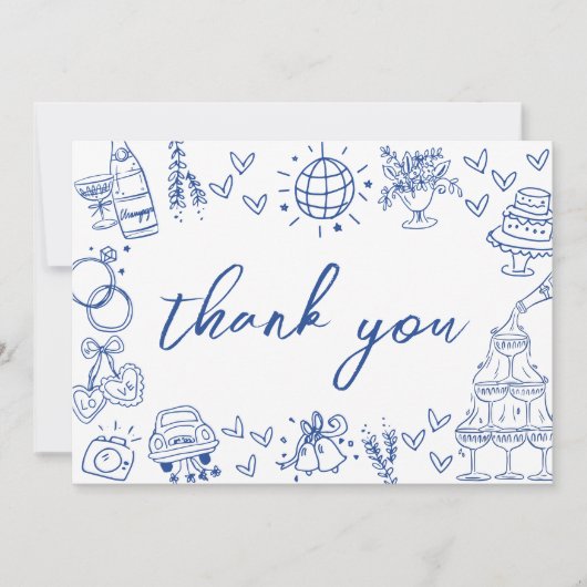 Hand Drawn Blue Whimsical Dankeskarte (Vorderseite)